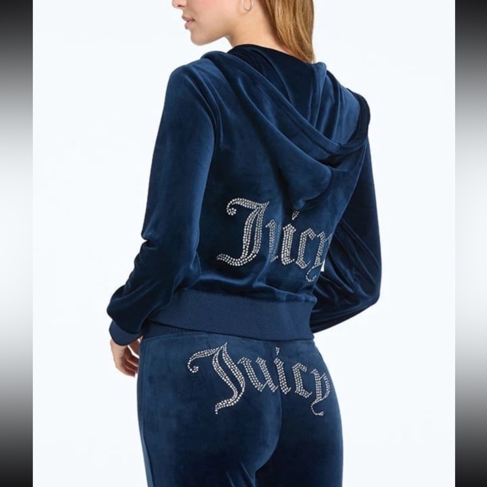❤️JUICY COUTURE SIGNATURE Y2K BEDAZZLED OB BLING VELOUR ZIP-UP HOODIE NWT